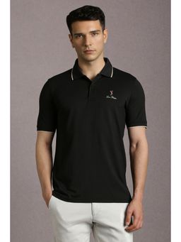Louis Philippe - Men Black Textured Polo Neck T-Shirt