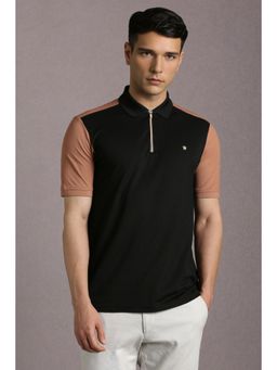 Louis Philippe - Men Black Solid Polo Neck T-Shirt