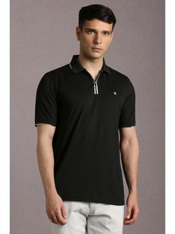Louis Philippe - Men Black Textured Polo Neck T-Shirt