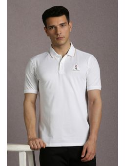 Louis Philippe - Men White Textured Polo Neck T-Shirt