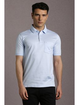 Louis Philippe - Men Light Blue Print Polo Neck T-Shirt