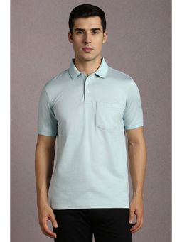 Louis Philippe - Men Light Blue Textured Polo Neck T-Shirt