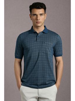 Louis Philippe - Men Navy Print Polo Neck T-Shirt