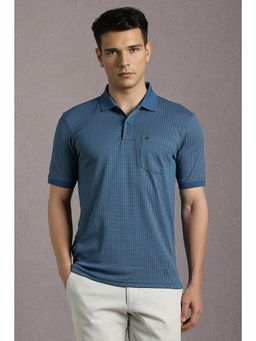 Louis Philippe - Men Blue Print Polo Neck T-Shirt