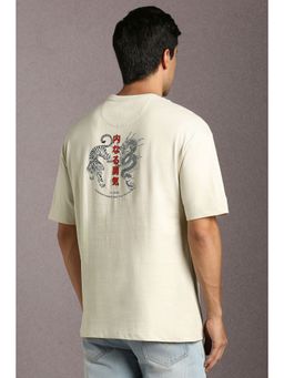 Louis Philippe - Men Beige Printed Crew Neck T-Shirt