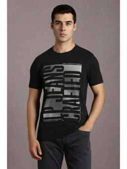 Louis Philippe - Men Black Printed Crew Neck T-Shirt