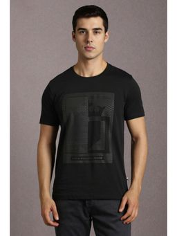 Louis Philippe - Men Black Printed Crew Neck T-Shirt