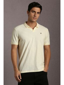 Louis Philippe - Men Beige Textured Polo Neck T-Shirt
