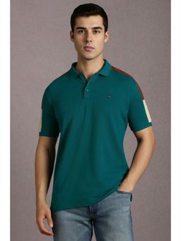 Louis Philippe - Men Teal Polo Neck T-Shirt