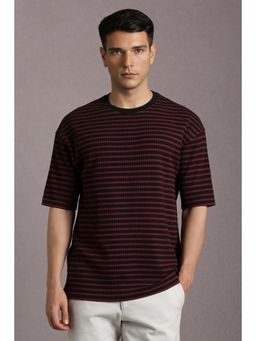 Louis Philippe - Men Black Stripe Crew Neck T-Shirt