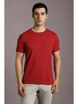 Louis Philippe - Men Red Textured Crew Neck T-Shirt