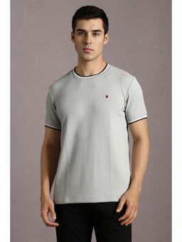 Louis Philippe - Men Grey Textured Crew Neck T-Shirt