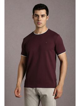 Louis Philippe - Men Maroon Textured Crew Neck T-Shirt