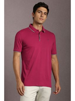Louis Philippe - Men Pink Solid Polo Neck T-Shirt