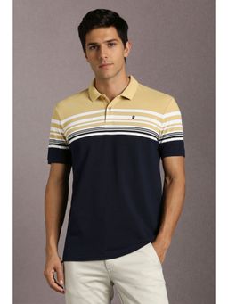 Louis Philippe - Men Navy Stripe Polo Neck T-Shirt
