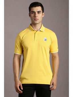 Louis Philippe - Men Yellow Solid Polo Neck T-Shirt