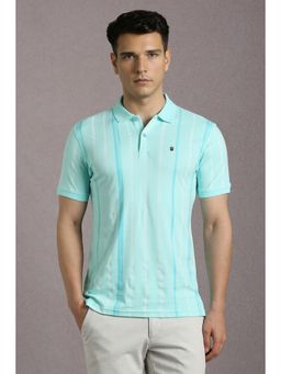 Louis Philippe - Men Light Blue Stripe Polo Neck T-Shirt