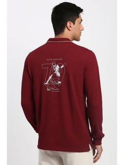 Peter England - Men Maroon Polo Neck T-Shirt