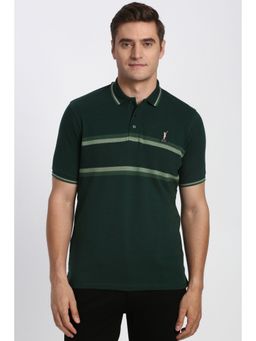 Peter England - Men Green Stripe Polo Neck T-Shirt