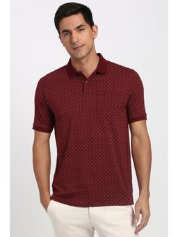 Peter England - Men Maroon Print Polo Neck T-Shirt