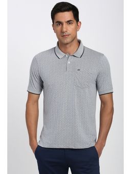 Peter England - Men Grey Textured Polo Neck T-Shirt