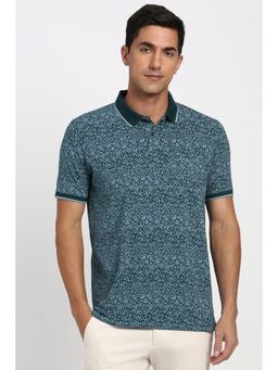 Peter England - Men Green Print Polo Neck T-Shirt