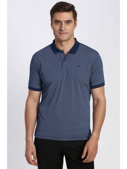 Peter England - Men Blue Print Polo Neck T-Shirt