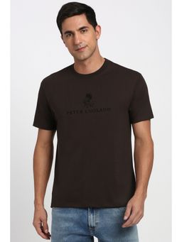 Peter England - Men Brown Round Crew Neck T-Shirt
