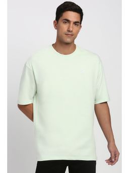 Peter England - Men Green Solid Round Crew Neck T-Shirt