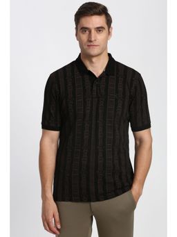Peter England - Men Black Print Polo Neck T-Shirt