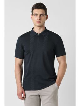 Van Heusen - Men Grey Textured Polo Neck T-Shirt