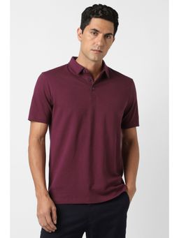 Van Heusen - Men Maroon Textured Polo Neck T-Shirt