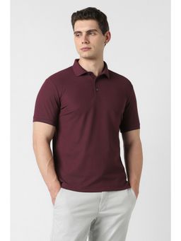 Van Heusen - Men Maroon Solid Polo Neck T-Shirt