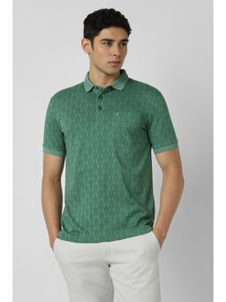 Van Heusen - Men Green Print Polo Neck T-Shirt