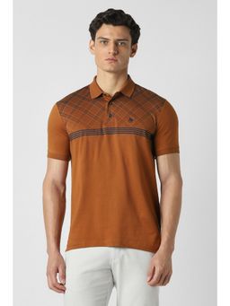Van Heusen - Men Brown Check Polo Neck T-Shirt
