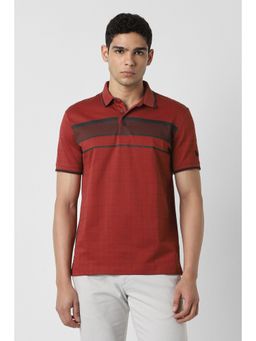 Van Heusen - Men Maroon Stripe Polo Neck T-Shirt