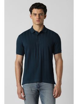 Van Heusen - Men Navy Textured Polo Neck T-Shirt