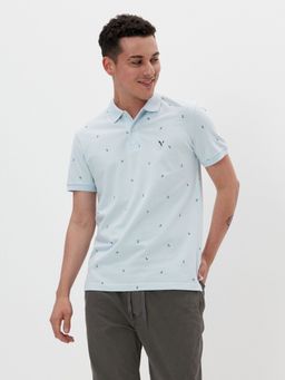 American Eagle - Men Light Blue Printed Flex Pique Polo Shirt