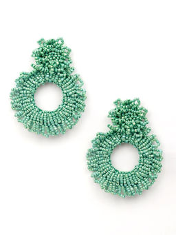 Odette - Fully Beaded Green Hoop Earrings