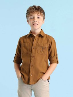 U.S. POLO ASSN. - Boys Solid Regular Fit Brown Shirt