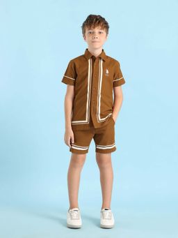 U.S. POLO ASSN. - Boys Vertical Striped Boxy Fit Brown Shirt