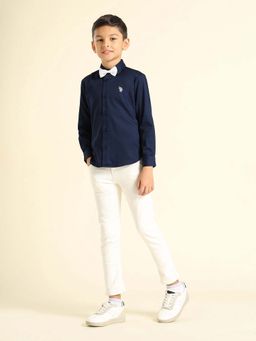 U.S. POLO ASSN. - Boys Pure Cotton Satin Navy Blue Shirt