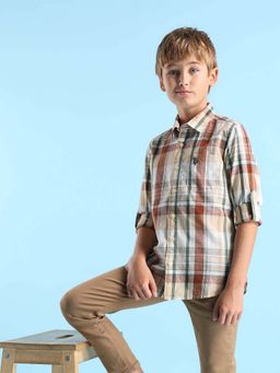 U.S. POLO ASSN. - Boys Madras Checked Regular Fit Shirt