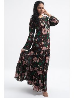 PS Pret by Payal Singhal - Brown Colour Printed Art Georgette Tiered Dress