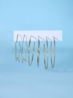 Lilly & Sparkle - Women Gold-Toned Set of 3 Contemporary Hoop Earrings