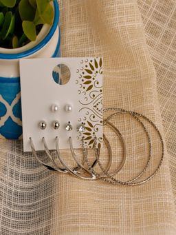 JEWELZ - Stylish Silver Plated Hoop & Stud Earrings (Pack of 6)