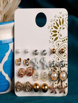 JEWELZ - Trendy Gold Plated Earrings (Pack of 12)