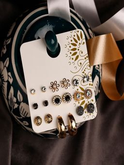 JEWELZ - Trendy Gold Stud Earrings (Pack of 9)