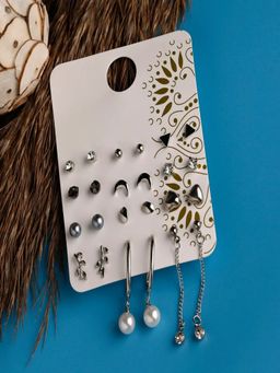 JEWELZ - Trendy Silver Stud & Hoop Earrings(Pack of 12)