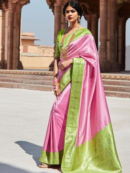 Odette - Pink Silk Blend Saree with Unstitched Blouse
